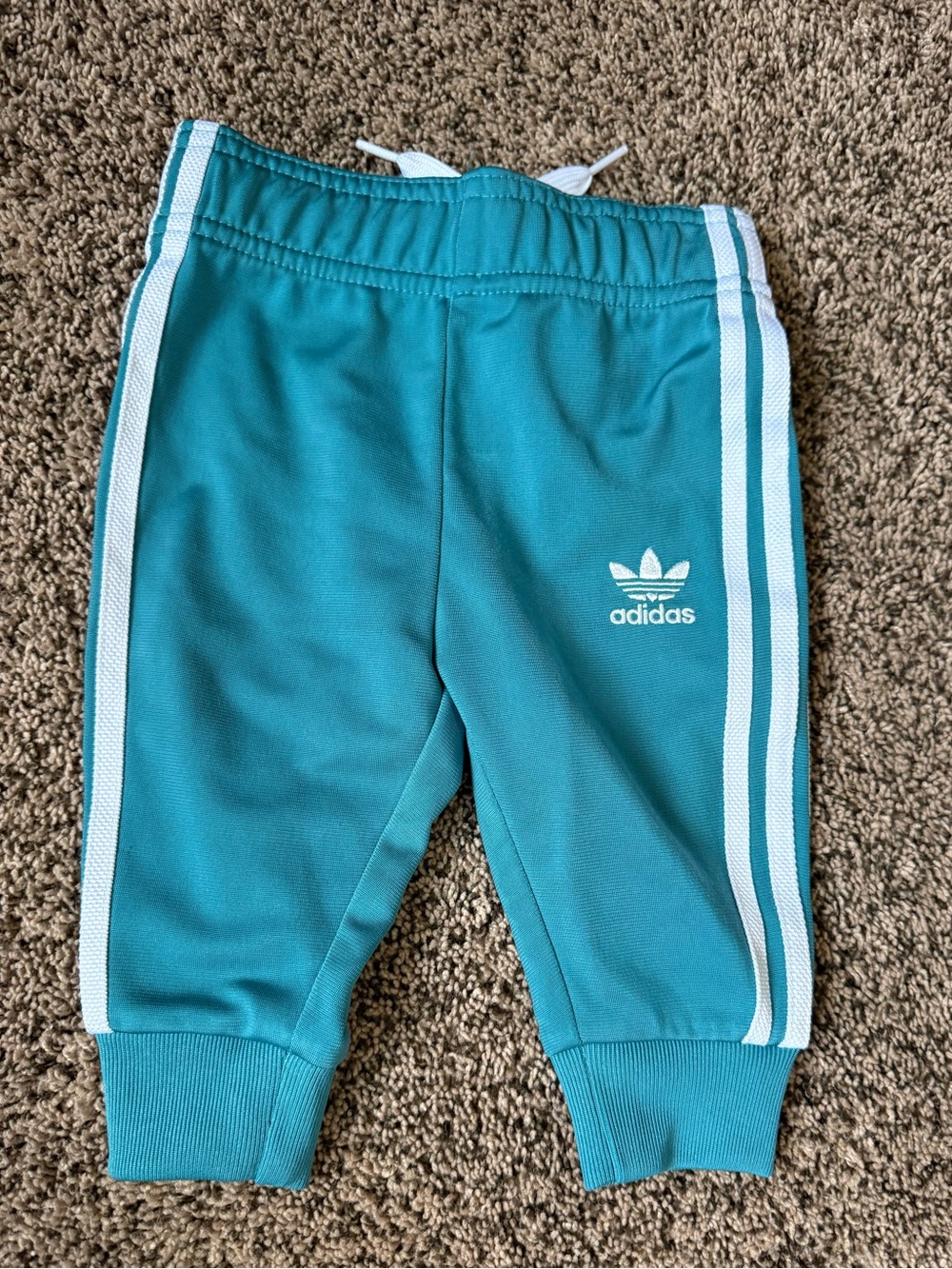 adidas Teal Kids Joggers with White Side Stripes